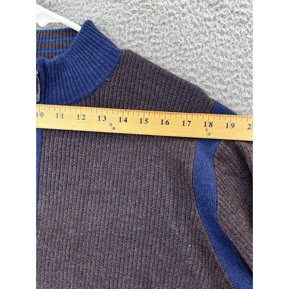 ROBERT GRAHAM Whalen Wool Quarter Zip Sweater Mens Size Large Brown Navy Stretch - Picture 5 of 15